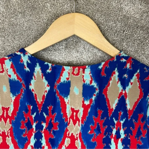 Jones New York Dress Womens Small Red Blue Cap Sleeve Stretch Knee Length- 2787* - Picture 10 of 11